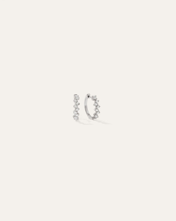 14K Gold Asymmetrical Baguette Diamond Hoops
