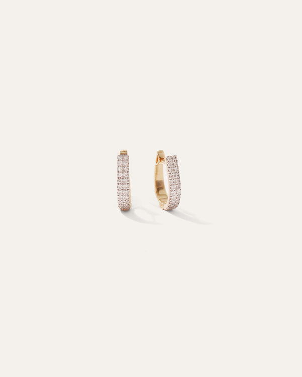 14K Gold Double Row Diamond Hoops