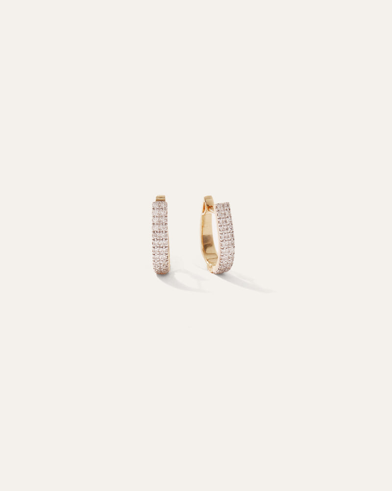 14K Gold Double Row Diamond Hoops