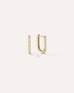 14K Gold Pave Diamond U Huggie Hoops
