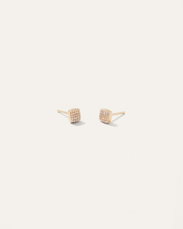 14K Gold Pave Diamond Cushion Studs