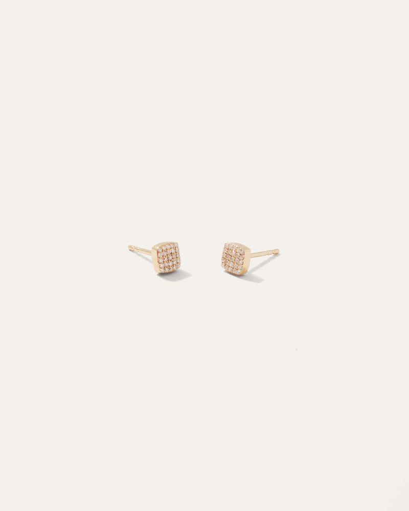 14K Gold Pave Diamond Cushion Studs