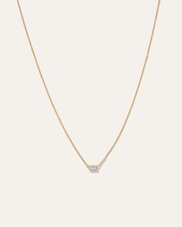 14K Gold Petite Baguette Diamond Necklace