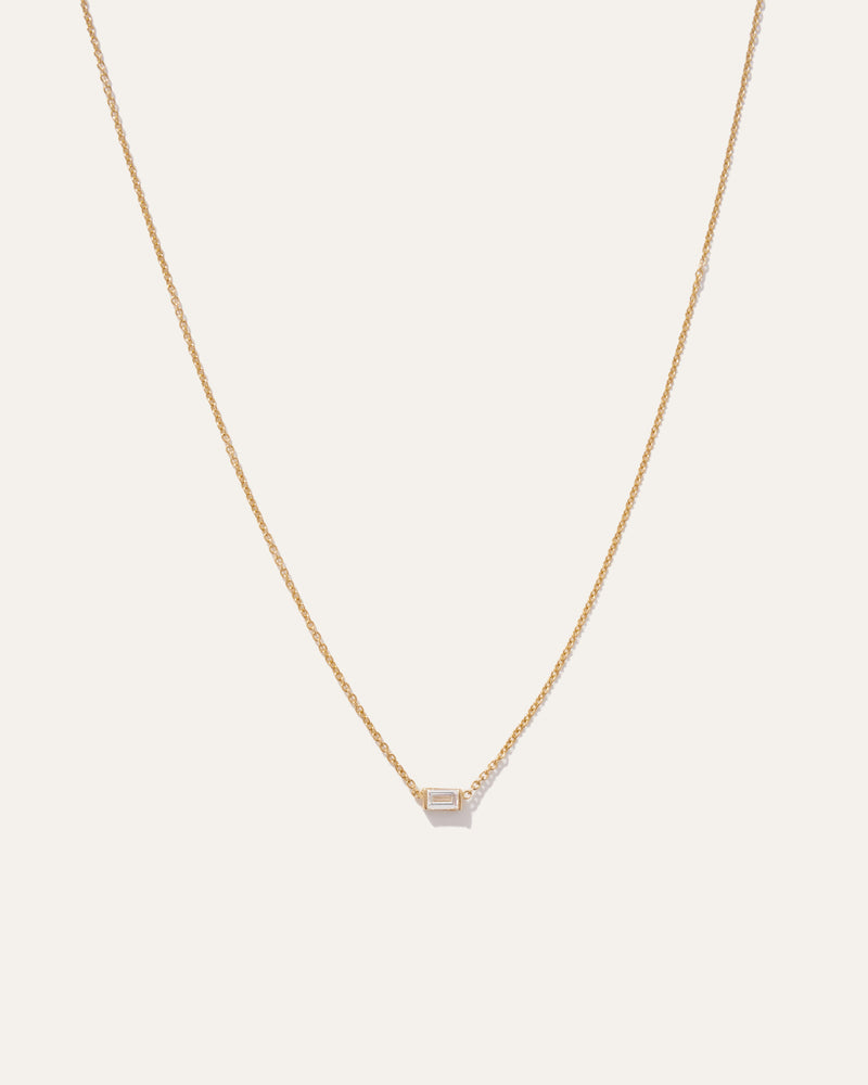 14K Gold Petite Baguette Diamond Necklace
