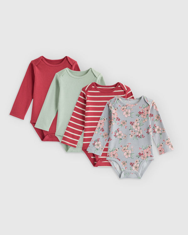 100% Organic Cotton Long Sleeve Bodysuit 4-Pack