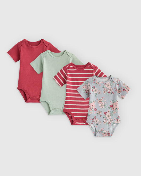 100% Organic Cotton Short Sleeve Bodysuit 4-Pack