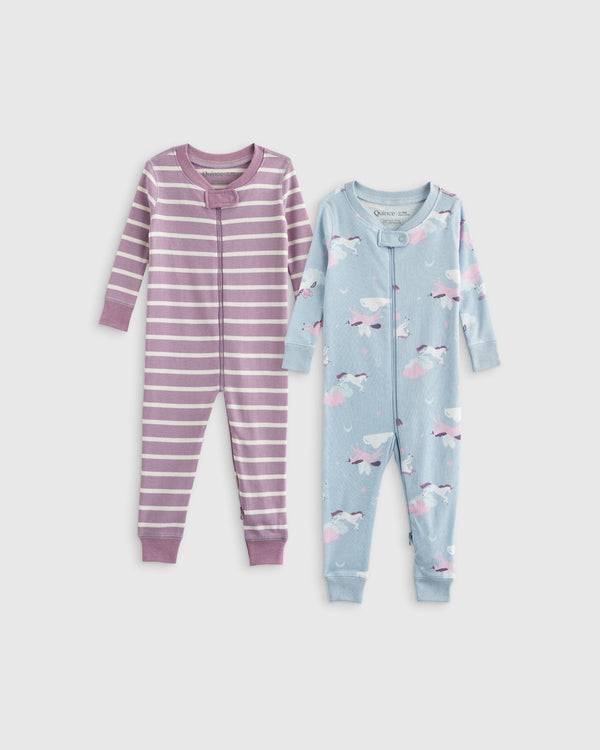 100% Organic Cotton One Piece Pajamas 2-Pack - Baby Girl