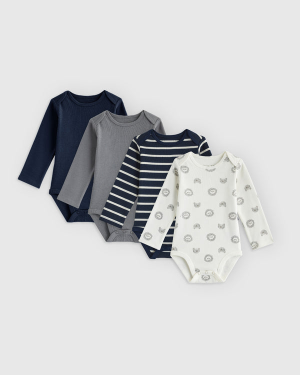 100% Organic Cotton Long Sleeve Bodysuit 4-Pack