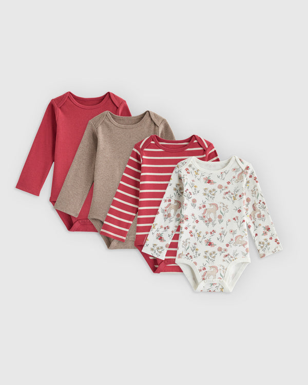 100% Organic Cotton Long Sleeve Bodysuit 4-Pack