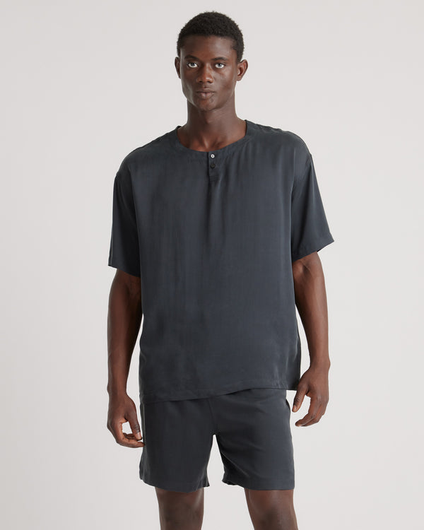 100% Washable Silk Henley Short Set