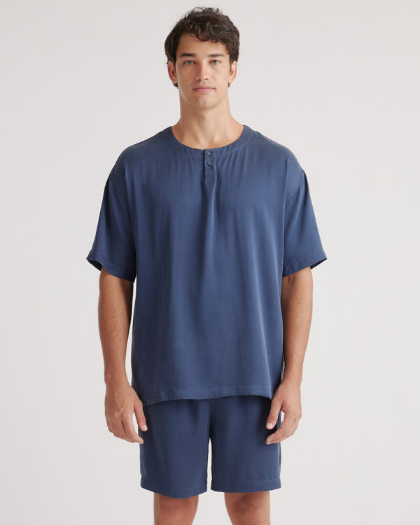 100% Washable Silk Henley Short Set
