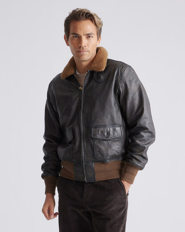 Shearling Collar Leather Flight Jacket