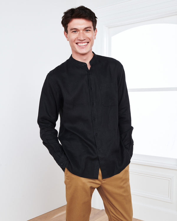 Band Collar Wrinkle-free Linen Shirt