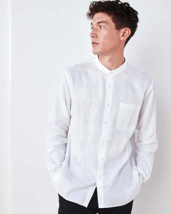 Band Collar Wrinkle-free Linen Shirt