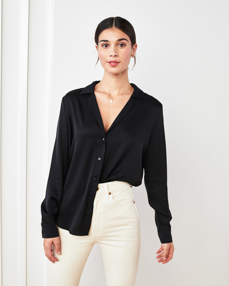 Washable Stretch Silk Notch Collar Blouse