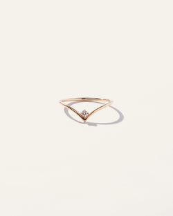14K Gold Solitaire Diamond Chevron Ring