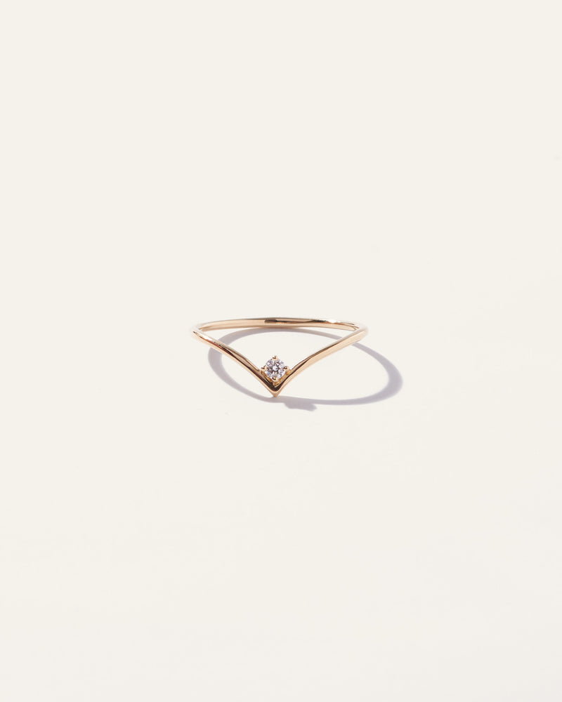 14K Gold Solitaire Diamond Chevron Ring