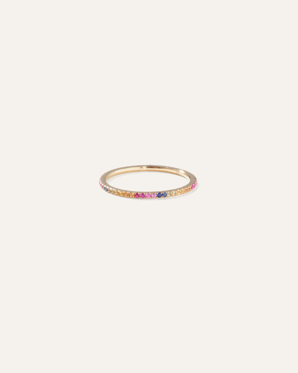 14K Gold Pave Sapphire Rainbow Band