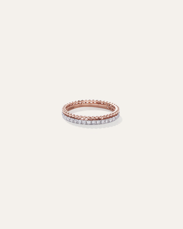 14K Gold Diamond Beaded Double Stack Band