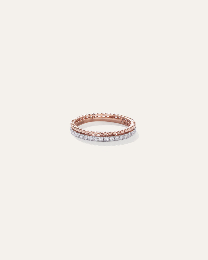 14K Gold Diamond Beaded Double Stack Band