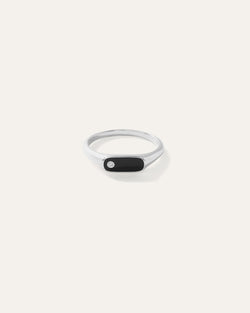 Silver Oblong Bezel Diamond Signet Ring