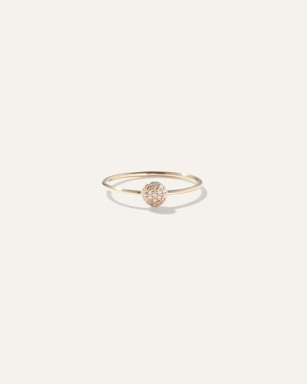 14K Gold Pave Diamond Round Disc Ring