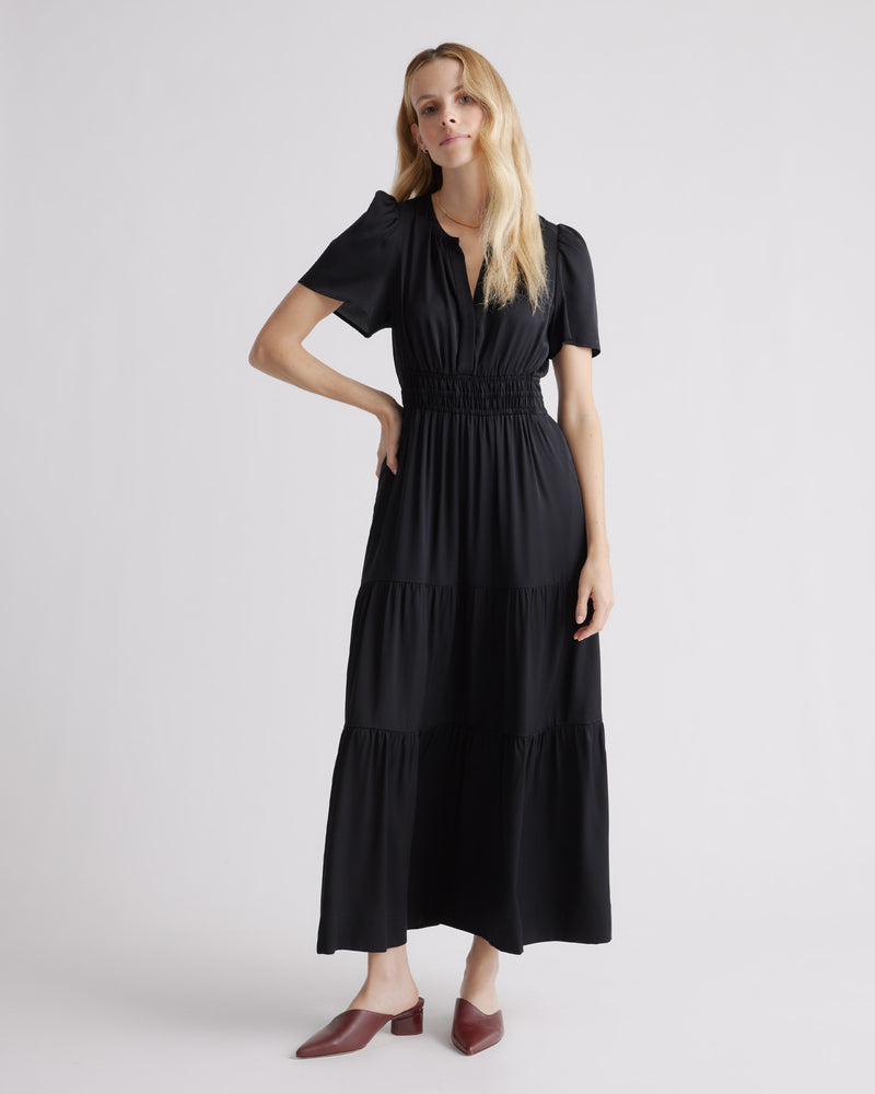 Washable Stretch Silk Tiered Maxi Dress