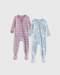 100% Organic Cotton Tight Fit Footie Pajamas 2-Pack - Baby Girl