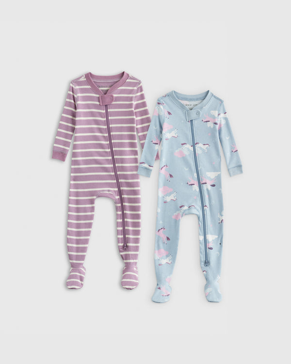 100% Organic Cotton Tight Fit Footie Pajamas 2-Pack - Baby Girl