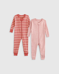 100% Organic Cotton One Piece Pajamas 2-Pack - Baby Girl