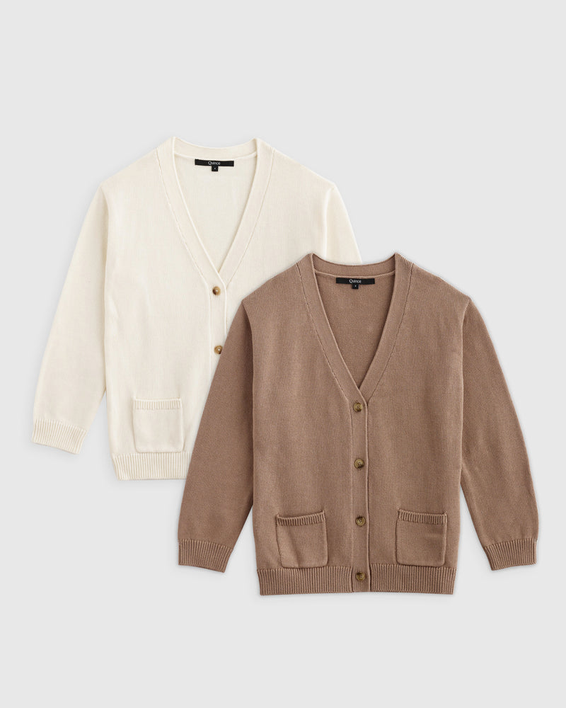 100% Organic Cotton Oversized V-Neck Cardigan 2-Pack