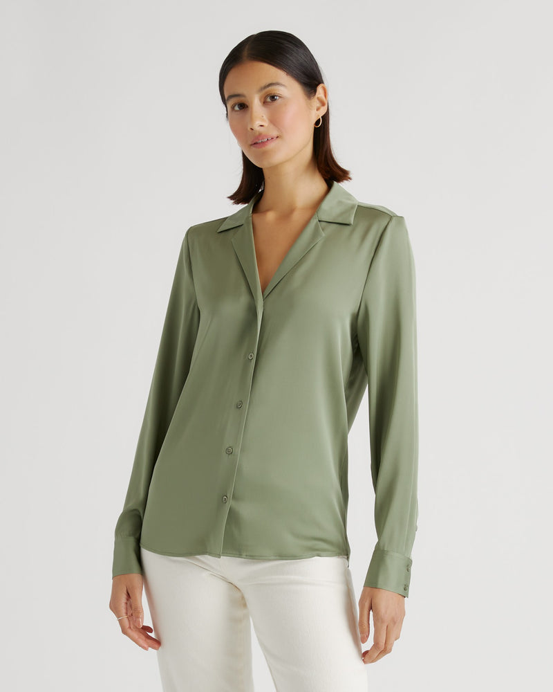 Washable Stretch Silk Notch Collar Blouse