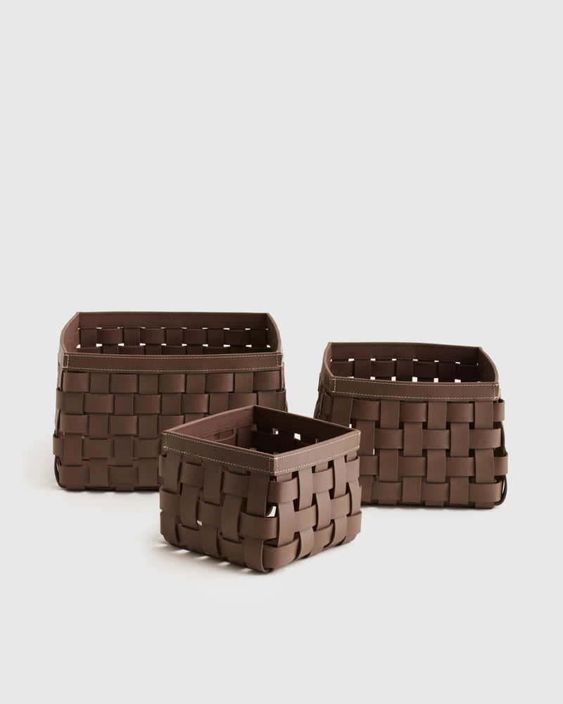 Recycled Woven Leather Baskets - Set of 3