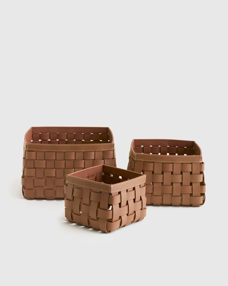 Recycled Woven Leather Baskets - Set of 3