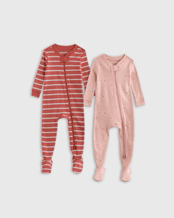 100% Organic Cotton Tight Fit Footie Pajamas 2-Pack - Baby Girl