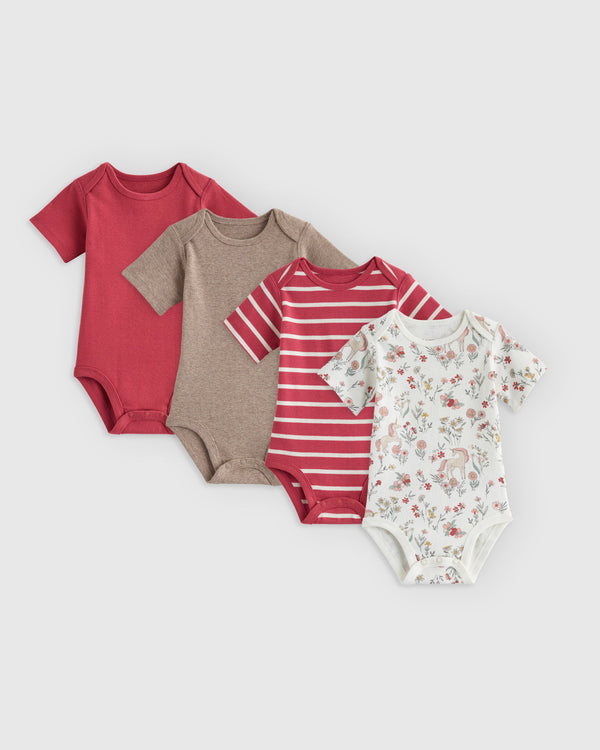 100% Organic Cotton Short Sleeve Bodysuit 4-Pack