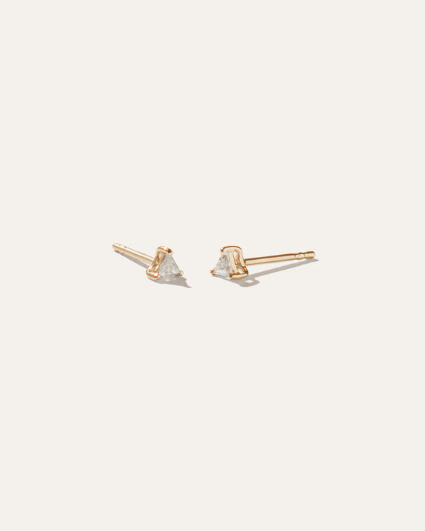14K Gold Petite Diamond Triangle Sol Studs