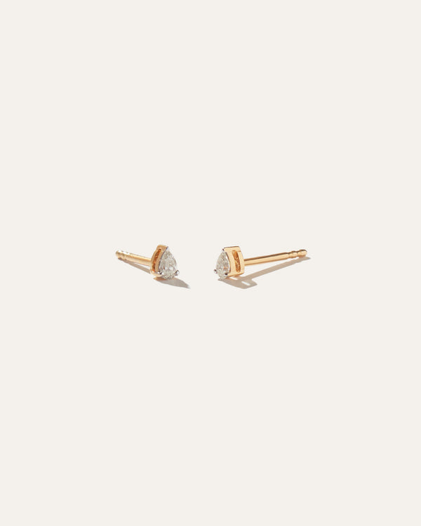14K Gold Petite Pear Diamond Studs