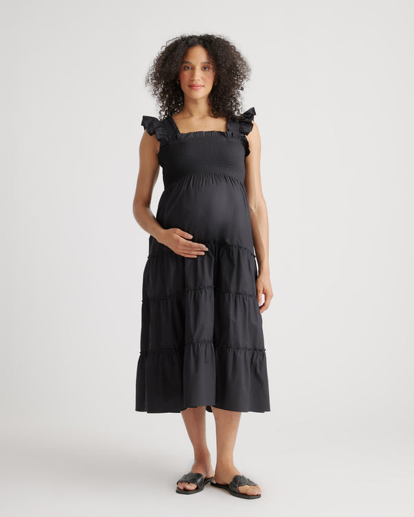 100% Organic Cotton Maternity Smocked Midi Dress