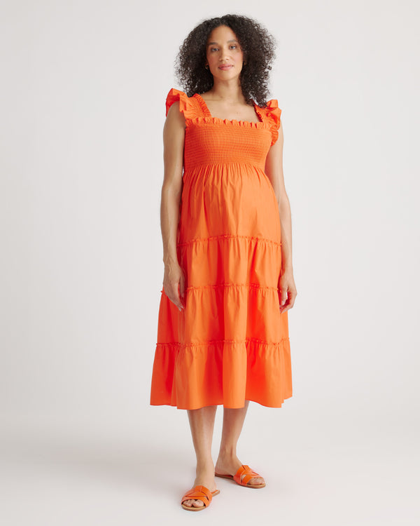 100% Organic Cotton Maternity Smocked Midi Dress