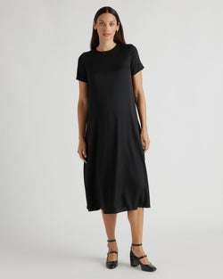 Washable Stretch Silk Cap Sleeve Maternity Dress