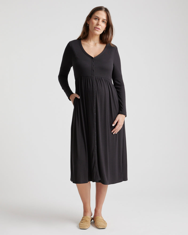 Tencel Rib Maternity & Nursing Button Front Dress