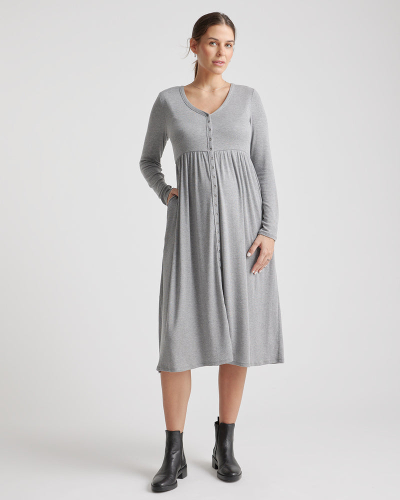 Tencel Rib Maternity & Nursing Button Front Dress