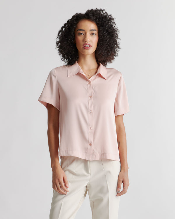 Washable Stretch Silk Short Sleeve Blouse