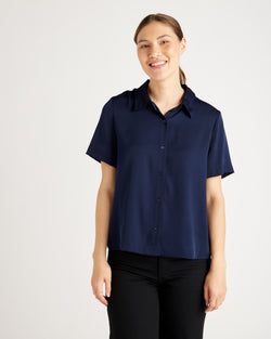 Washable Stretch Silk Short Sleeve Blouse