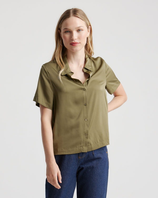 Washable Stretch Silk Short Sleeve Blouse