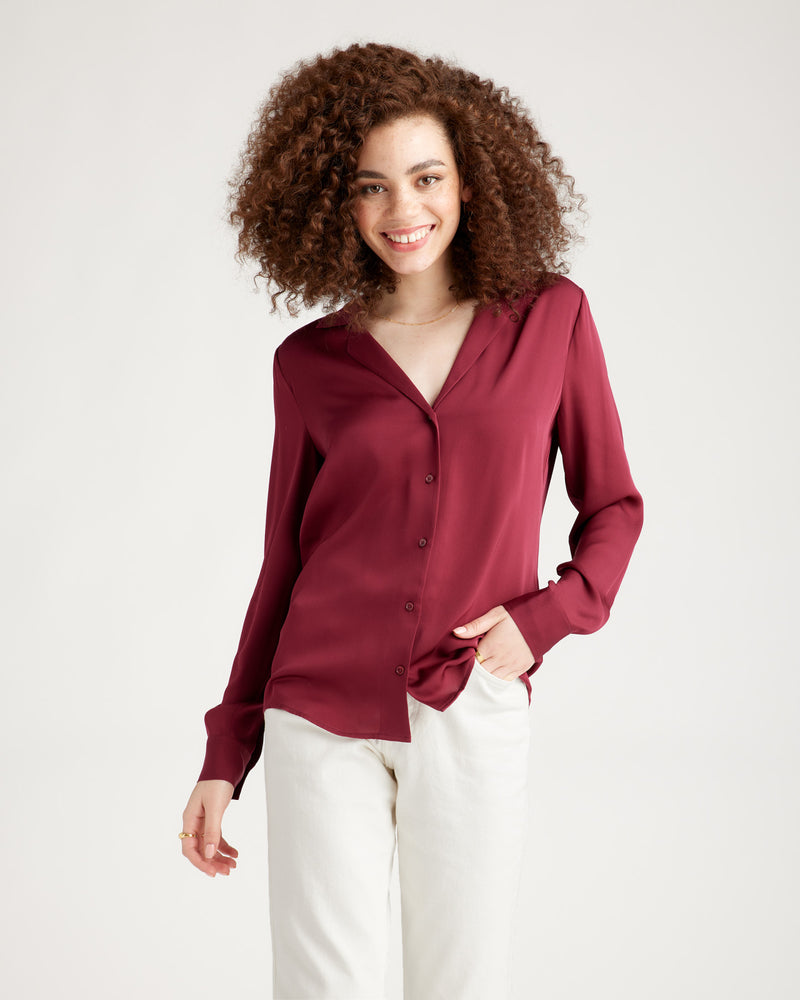 Washable Stretch Silk Notch Collar Blouse