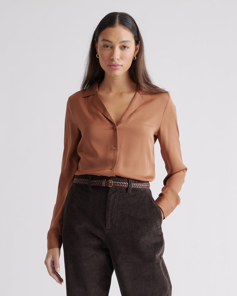 Washable Stretch Silk Notch Collar Blouse