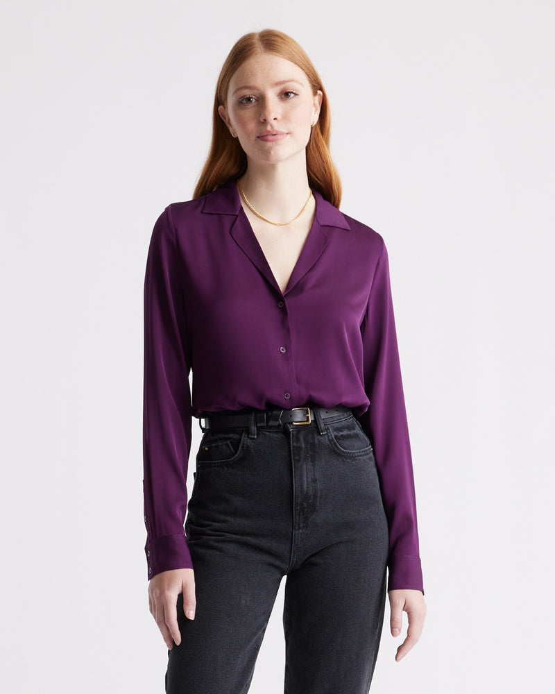 Washable Stretch Silk Notch Collar Blouse