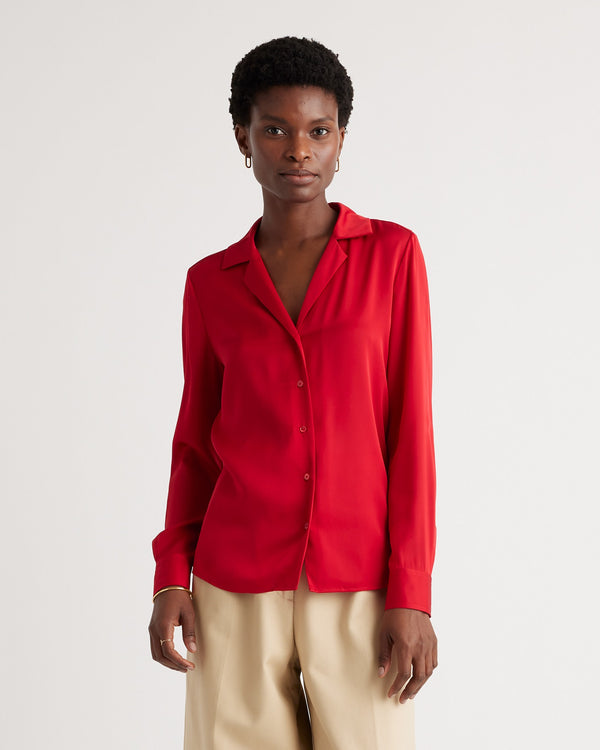 Washable Stretch Silk Notch Collar Blouse